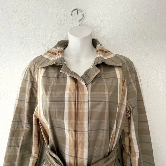 Banana Republic Plaid Trench Coat Sz M - Picture 2 of 7